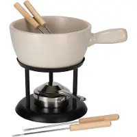 Jens Living Fondue Set Beige Large - Keramische Fondueset met Brander en 4 Vorkjes