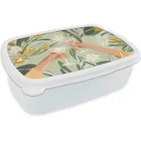 MuchoWow Broodtrommel Wit - Lunchbox Glazen - Proosten - Bladeren - Groen - Brooddoos 18x12x6 cm - Brood lunch box - Broodtrommels voor kinderen en volwassenen