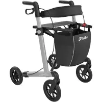 Mobilex Leopard - Lichtgewicht rollator - Comfort banden - Zithoogte 62 cm - Opvouwbaar - Inclusief tas, rugband en stokhouder - Zilver