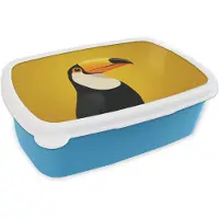 MuchoWow Broodtrommel Blauw - Lunchbox Toekan - Minimalistisch - Snavel - Oranje - Brooddoos 18x12x6 cm - Brood lunch box - Broodtrommels voor kinderen en volwassenen