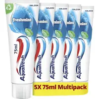 Aquafresh Freshmint 3in1 tandpasta voor een frisse adem voordeelverpakking 5 x 75ml, recyclebare plastic tube en dop