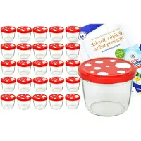 MamboCat Set van 25 bekers 230 ml To 82 paddenstoeldeksel rood wit gestippeld incl. Diamant Gelierzauber receptenboekje
