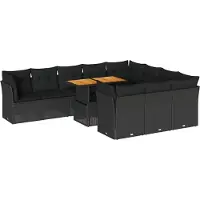 vidaXL 11-delige tuinmeubelset met kussens, zwart, polyrotan