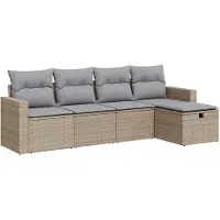 vidaXL 5-delige Loungeset met kussens poly rattan beige
