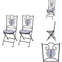 vidaXL Tuin Eetstoel - Tuin Eetstoelen - Tuinstoel - Tuinstoelen - Bistrostoelen inklapbaar 2 st keramiek blauw en wit