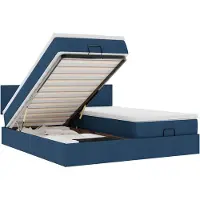 vidaXL Ottoman bed met matrassen 200x200cm stof blauw