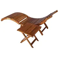 vidaXL Ligbed Met Tafel - Ligbedden Met Tafels - Ligbed Met Tafeltje - Ligbedden Met Tafeltjes - Ligbed met tafeltje en kussen massief acaciahout