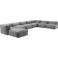 Oviala - Modulaire hoekbank met 5 fauteuils 2 hoeken en 1 grijze poef - Mixi