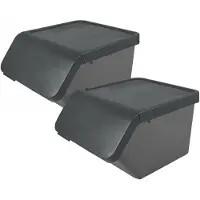 Sunware Sigma Home sorteer bak met deksel - 2x - afvalbak - antraciet - stapelbaar - 45L - 49 x 39 x 30 cm