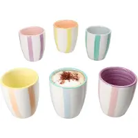 MamboCat Set van 6 BEACH PASTELLO STRIPES mokken ZONDER handvatten voor 6 personen gemaakt van steengoed - 24326109