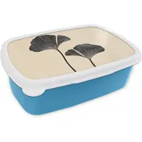 MuchoWow Broodtrommel Blauw - Lunchbox Bladeren - Minimalistisch - Zwart - Brooddoos 18x12x6 cm - Brood lunch box - Broodtrommels voor kinderen en volwassenen
