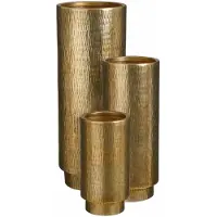 Mica Decorations Bloempot Canyon - 36x36x99 cm - Aluminium - Goud - Set van 3