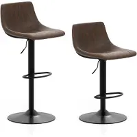 Costway Set van 2 barkrukken, barstoelen, 60-82 cm, in hoogte verstelbaar, kruk, draaibaar, met rugleuning en voetensteun, keukenkruk voor eetkamer, bar, thuis, belastbaar tot 150 kg, rustiek bruin