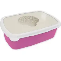 MuchoWow Broodtrommel Roze - Lunchbox Schelp - Minimalistisch - Wit - Brooddoos 18x12x6 cm - Brood lunch box - Broodtrommels voor kinderen en volwassenen
