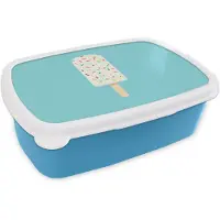 MuchoWow Broodtrommel Blauw - Lunchbox Ijsje - Stokje - Sprinkles - Lichtblauw - Brooddoos 18x12x6 cm - Brood lunch box - Broodtrommels voor kinderen en volwassenen