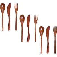Somstyle 9-Delige Houten Bestek Set - Lepels, Messen & Vorken - Japanse Stijl Tafelgerei - Bestekset - Bruin