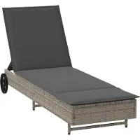 vidaXL Ligbed met wielen en kussen poly rattan grijs