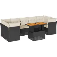 vidaXL 8-delige Loungeset met kussens poly rattan zwart