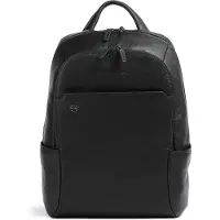 Piquadro Zwarte vierkante rugzak leer 39 cm laptopvak zwart