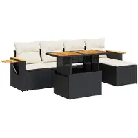 vidaXL 6-delige tuinmeubelset met kussens, zwart, polyrotan
