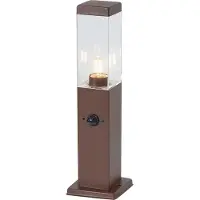 QAZQA Buitenlamp roestbruin met helder glas 45cm IP44 met stopcontact en bewegingssensor - Malios