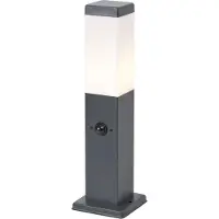 QAZQA Buitenlamp donkergrijs met opaal glas 45cm IP44 met stopcontact en bewegingssensor - Malios