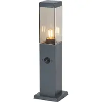 QAZQA Buitenlamp donkergrijs met smoke glas 45cm IP44 met stopcontact en bewegingssensor - Malios