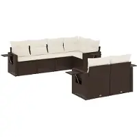 vidaXL 7-delige Loungeset met kussens poly rattan bruin