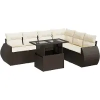 vidaXL 7-delige Loungeset met kussens poly rattan bruin