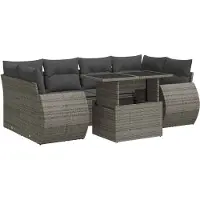 vidaXL 7-delige Loungeset met kussens poly rattan grijs