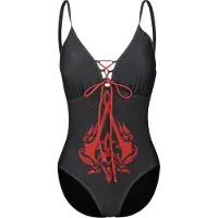 Assassin's creed - Gaming Zwempak - Crest - S tot XXL - voor Vrouwen - zwart-rood - Maat XL