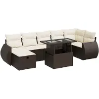 vidaXL 8-delige Loungeset met kussens poly rattan bruin