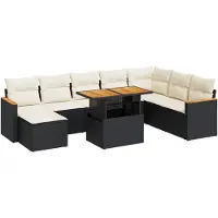vidaXL 9-delige Loungeset met kussens poly rattan acacia zwart