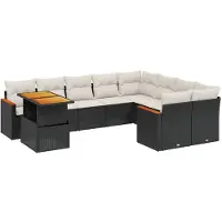 vidaXL 10-delige loungeset voor de tuin met kussens, zwart, polyrotan