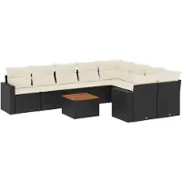 vidaXL 10-delige Loungeset met kussens poly rattan zwart