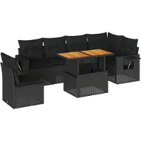 vidaXL 7-delige Loungeset met kussens poly rattan zwart