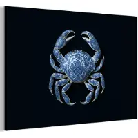 MuchoWow Aluminium schilderij 180x120 cm - Wanddecoratie metaal - Krab - Delfts blauw - Dieren - Metalen muurdecoratie woonkamer - Decoratie industrieel - Foto op dibond - Industriële accessoires slaapkamer