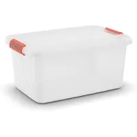 Curver Kis K Latch Box L - Opbergbox met Deksel - 43L - 59x39x28 - Transparant/Oranje clips