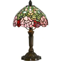 Clayre & Eef Tiffany tafellamp Ø 21x39 cm roze glas bloemen tiffany