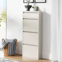 En.casa Schoenenkast Sokndal 4 kleppen gebroken wit 118x50x15 cm []