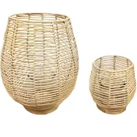 Dijk Natural Collections Lantaarn Rattan Ø32x39cm Set Van 2 Bruin bruin Rattan