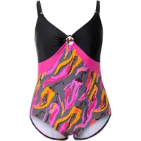 Ulla Popken Badpak donkergrijs / oranje / pink / zwart