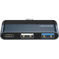 Usams Adapter HUB USB 2.0USB 3.0USB-C szarygrey SJ490HUB01 US-SJ490 (USB C), Docking station + USB-hub, Grijs