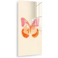 MuchoWow Glasschilderij 80x160 cm - Schilderij acrylglas - Oranje - Vlinder - Minimalistisch - Foto op glas - Muurdecoratie woonkamer - Wanddecoratie slaapkamer - Schilderijen