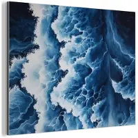 MuchoWow Aluminium schilderij 160x120 cm - Wanddecoratie metaal - Golven - Blauw - Schuim - Metalen muurdecoratie woonkamer - Decoratie industrieel - Foto op dibond - Industriële accessoires slaapkamer