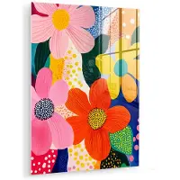 MuchoWow Glasschilderij 120x160 cm - Schilderij acrylglas - Bloemen - Kleurrijk - Stippen - Foto op glas - Muurdecoratie woonkamer - Wanddecoratie slaapkamer - Schilderijen