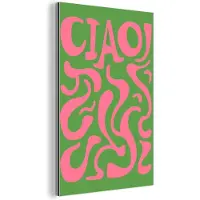 MuchoWow Aluminium schilderij 80x120 cm - Wanddecoratie metaal - Abstract - Roze - Ciao - Vormen - Metalen muurdecoratie woonkamer - Decoratie industrieel - Foto op dibond - Industriële accessoires slaapkamer