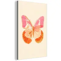 MuchoWow Aluminium schilderij 40x60 cm - Wanddecoratie metaal - Oranje - Vlinder - Minimalistisch - Metalen muurdecoratie woonkamer - Decoratie industrieel - Foto op dibond - Industriële accessoires slaapkamer