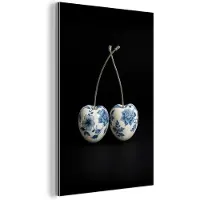 MuchoWow Aluminium schilderij 120x180 cm - Wanddecoratie metaal - Kersen - Delfts blauw - Fruit - Metalen muurdecoratie woonkamer - Decoratie industrieel - Foto op dibond - Industriële accessoires slaapkamer