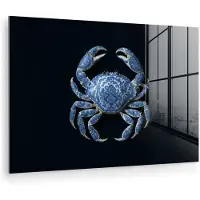 MuchoWow Glasschilderij 180x120 cm - Schilderij acrylglas - Krab - Delfts blauw - Dieren - Foto op glas - Muurdecoratie woonkamer - Wanddecoratie slaapkamer - Schilderijen